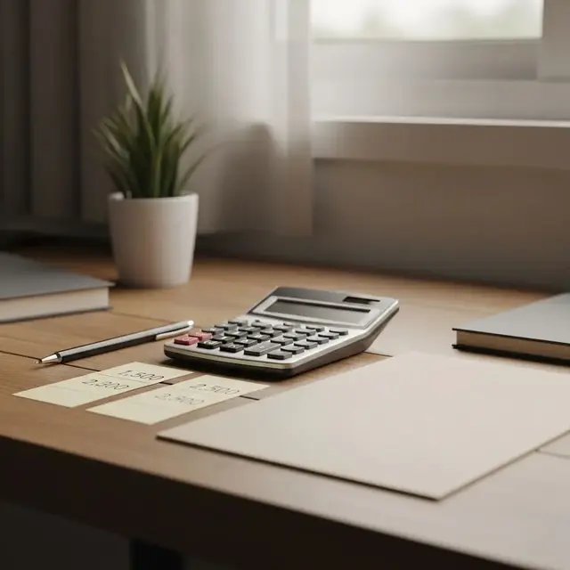 Modern office desk with calculator and financial documents